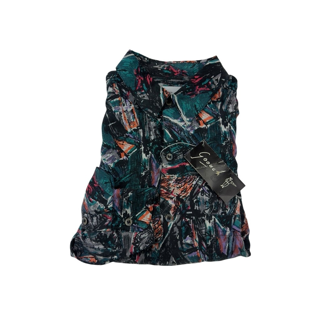 Goouch NWT Medium‎ Long Sleeve Pure Silk Button-Up Abstract Multicolor Shirt